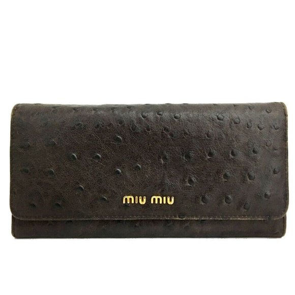 Miu Miu Brown Ostrich Leather Bi-fold style XL Clutch Wallet - Picture 1 of 6